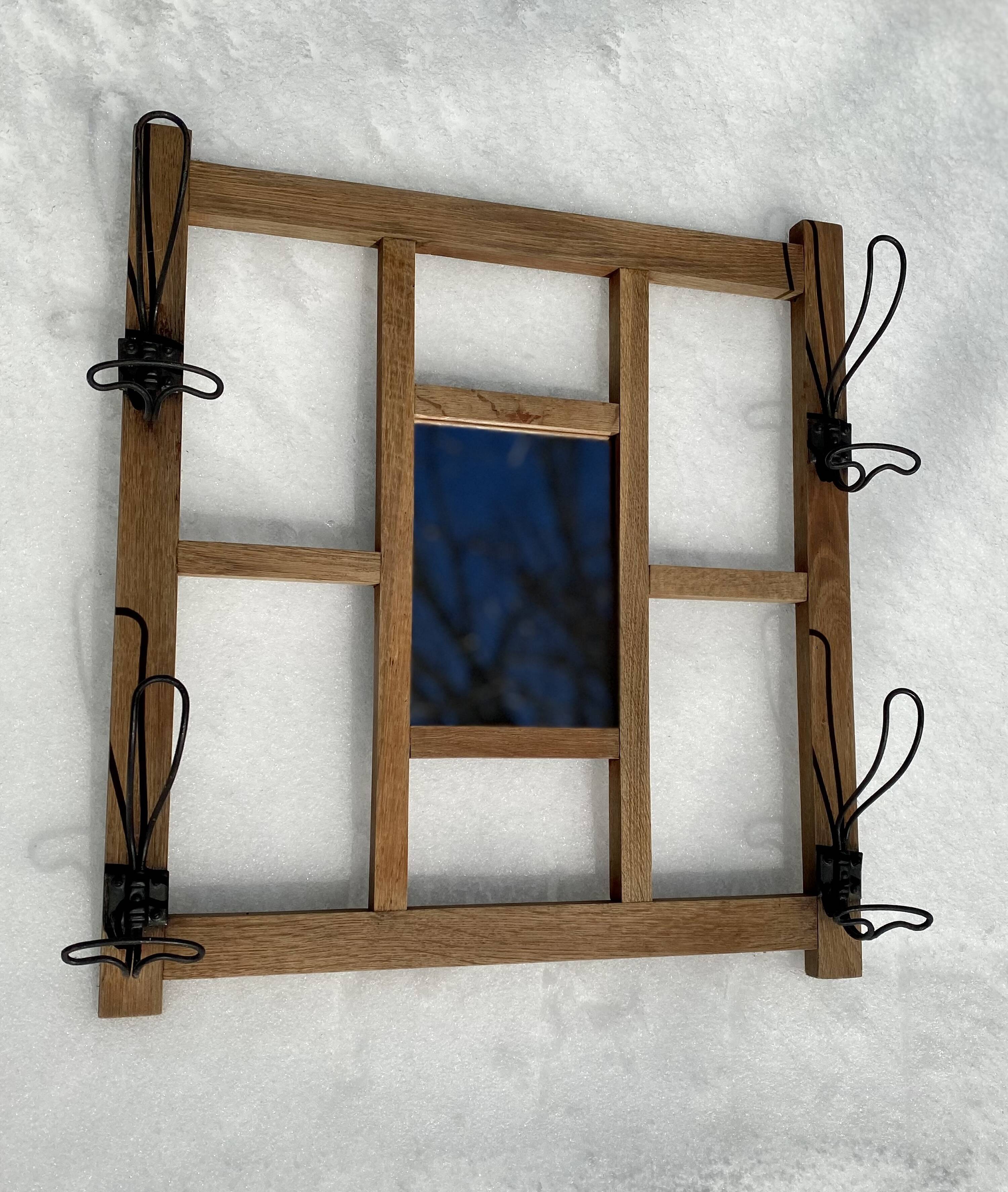 Vintage 1940s modernist mirror coat rack