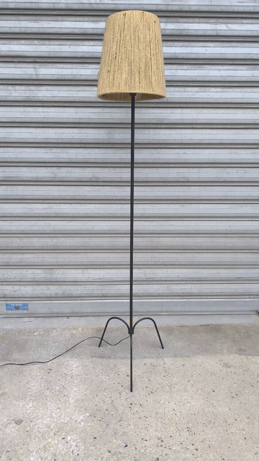 Wrought iron tripod floor lamp 1950