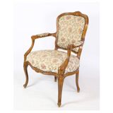 Pair of Neo-Rococo Armchairs with Decorated Fabric in Light Wood