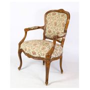 Pair of Neo-Rococo Armchairs with Decorated Fabric in Light Wood