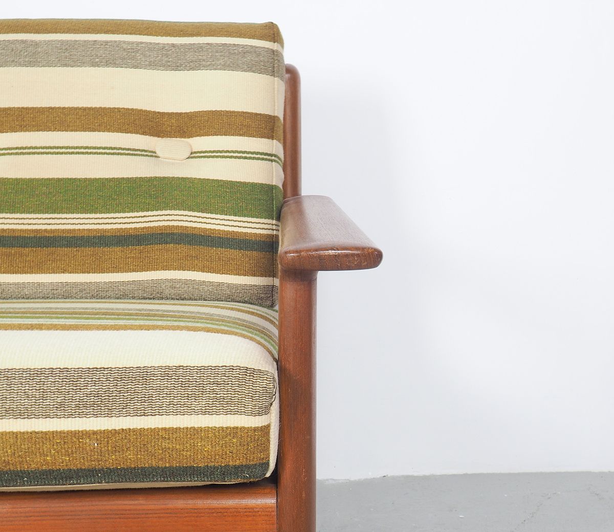 Danish design teak sofa with green striped cushions, 1960's