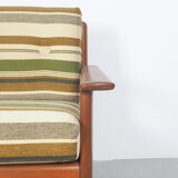 Danish design teak sofa with green striped cushions, 1960's