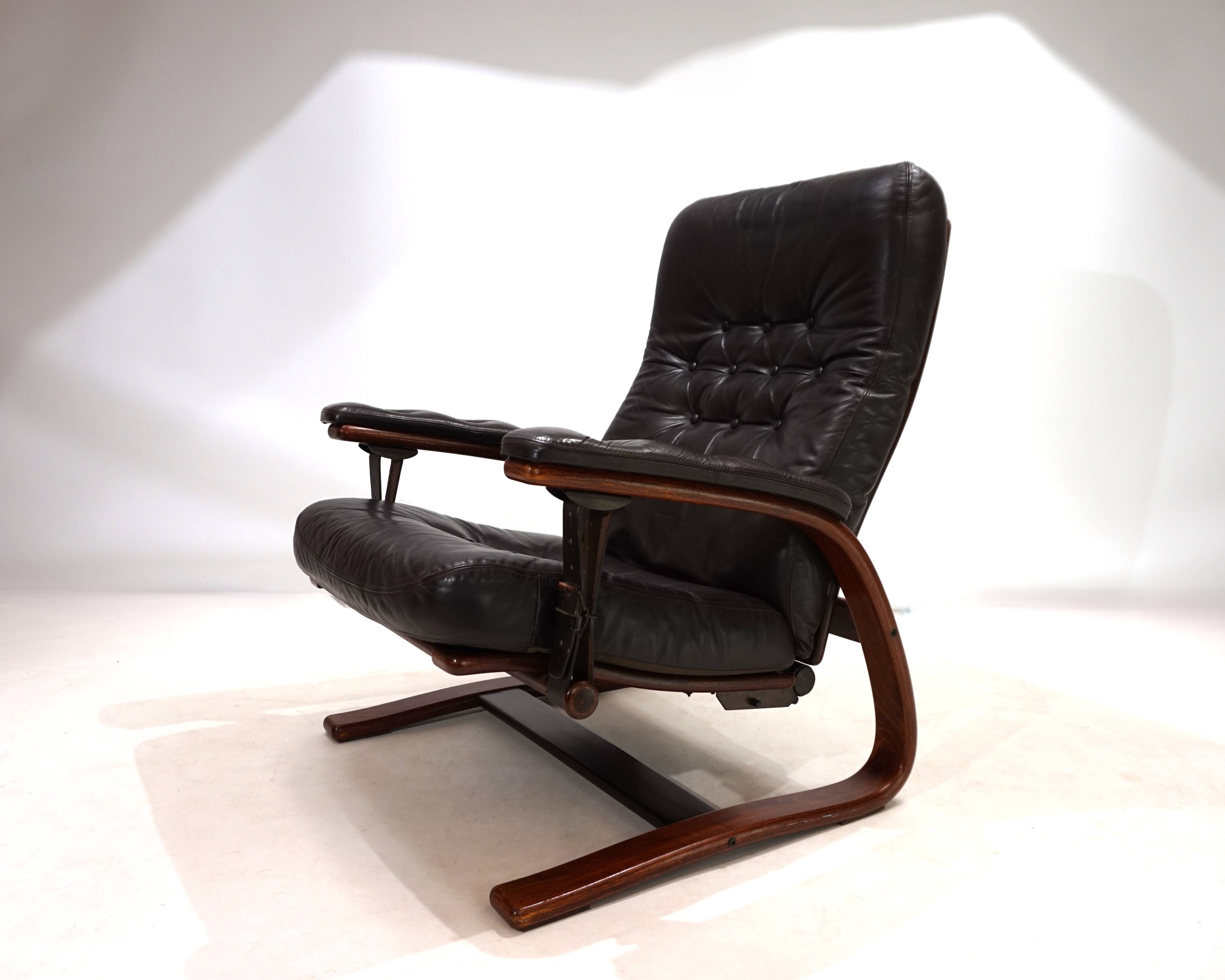Westnofa Panter Leather Lounge Chair with Ottoman by Arnt Lande, 1970s