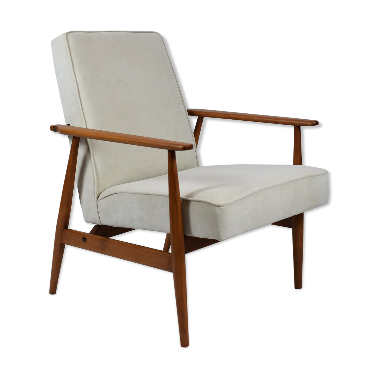 Vintage original armchair "Fox" designed by H. Lis 1970s, beige fabric, fully renovated