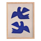 Painting 30x40cm blue birds on paper framed signed Eawy