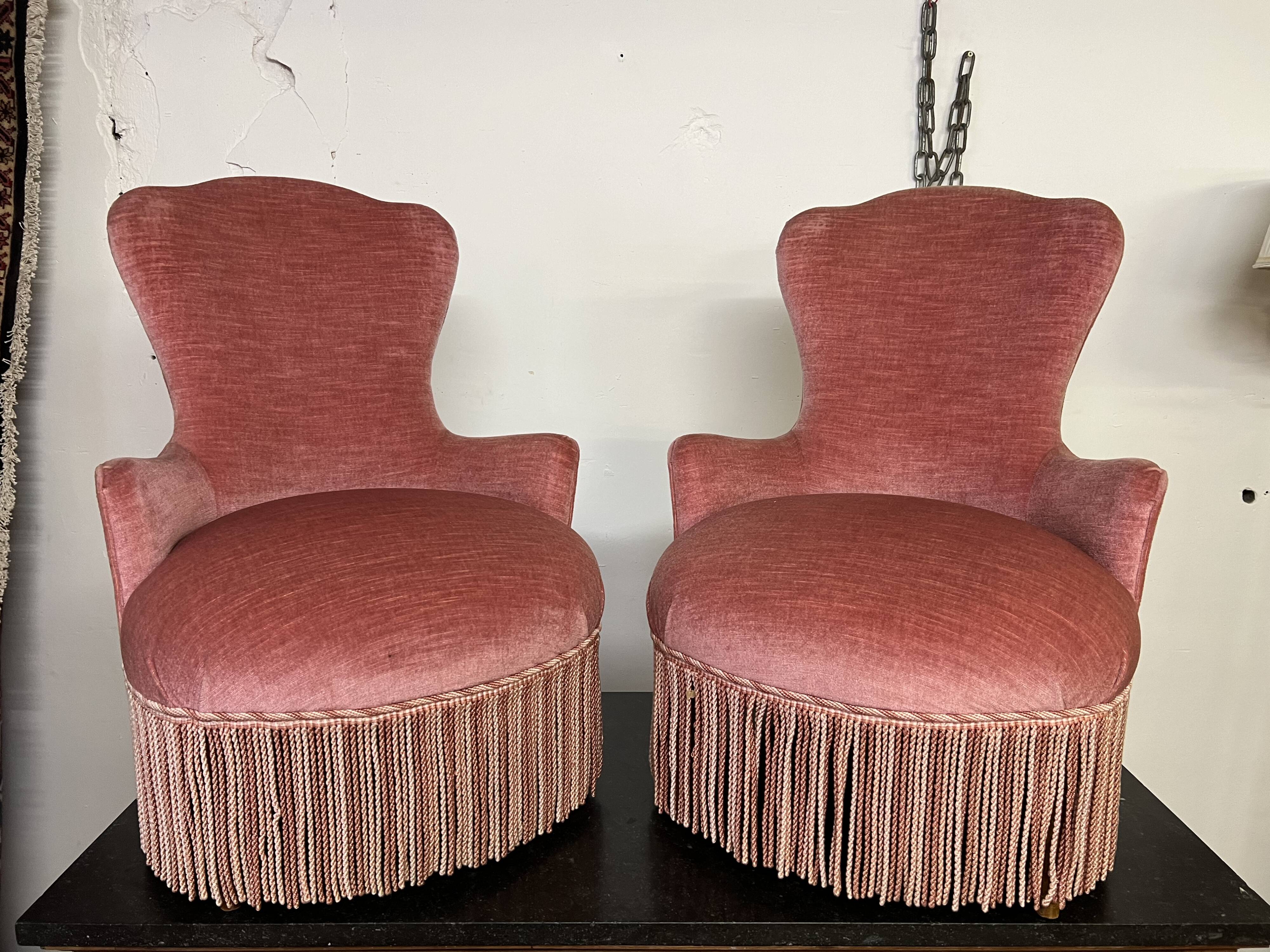 Paire de fauteuils crapaud rose poudré