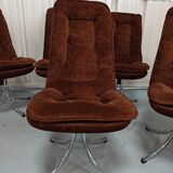 Set of 6 chrome velvet bucket chairs from the 70s
