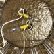 Large golden hammered metal sun wall light with a diameter of 90 cm from the year