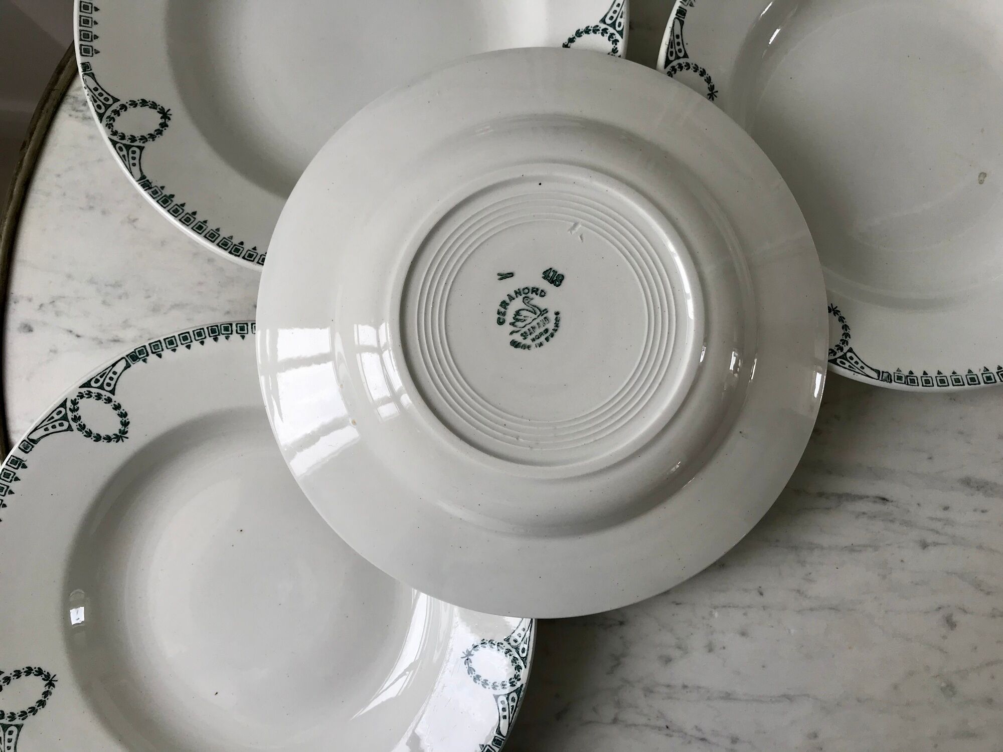4 hollow plates Terre de Fer Saint-Amand early twentieth century