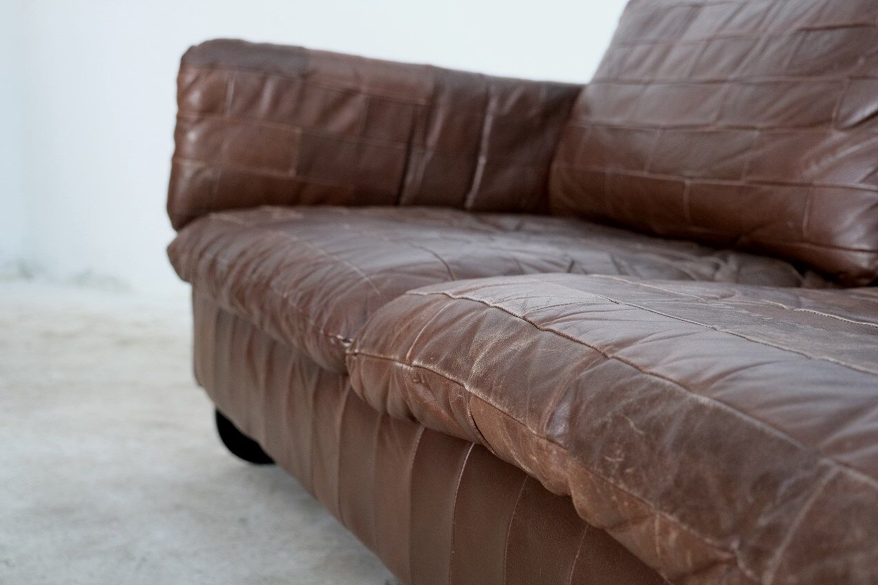 Mid-century patchwork leather sofa in the style of De Sede, 1970s