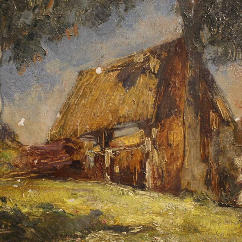 20th century Italian artwork, a countryside view with figures