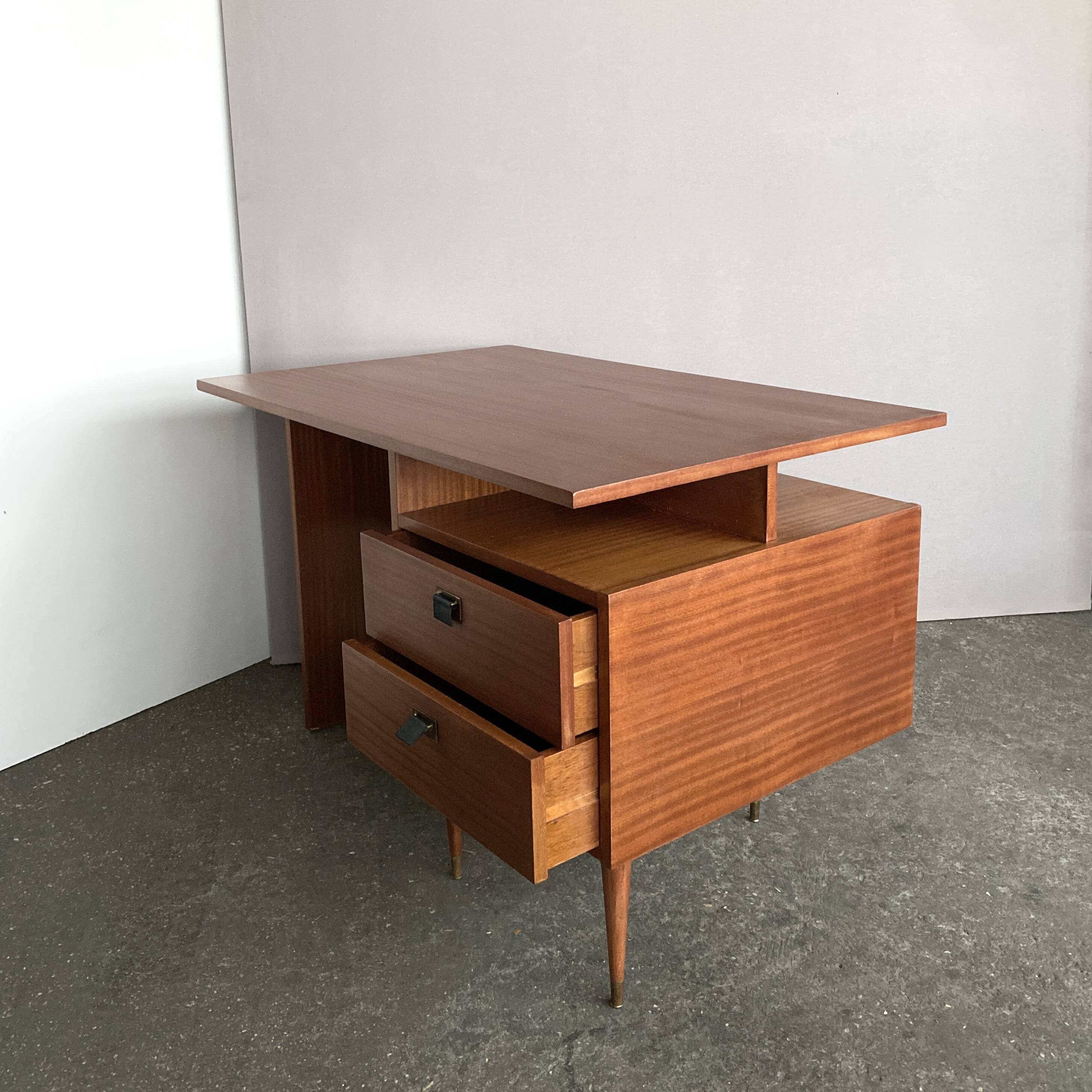 Bureau vintage en acajou, 1950, restauré