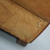 Pair of French club chairs with moustache back in cognac leather, 1940s