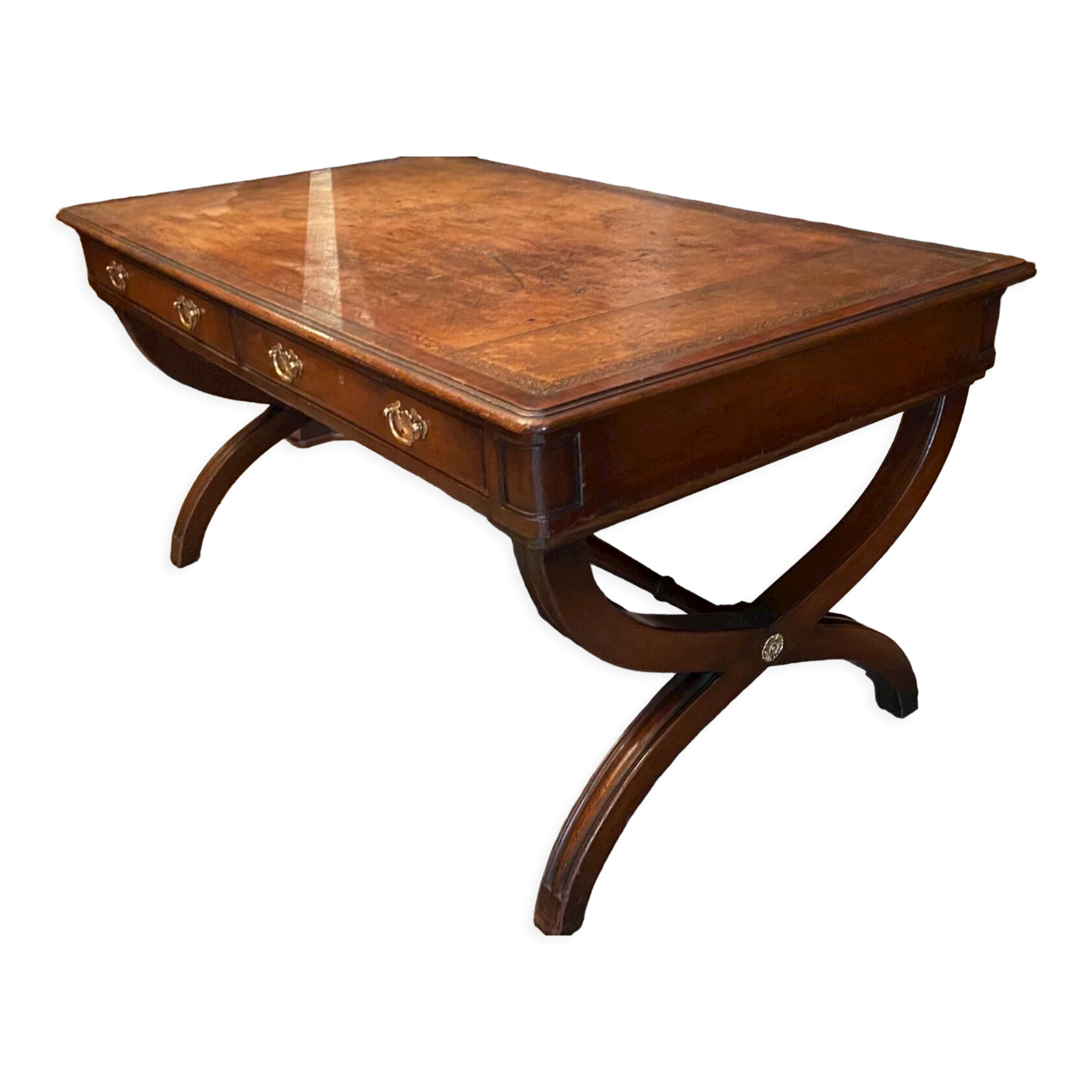 English mahogany desk early twentieth opening to two drawers