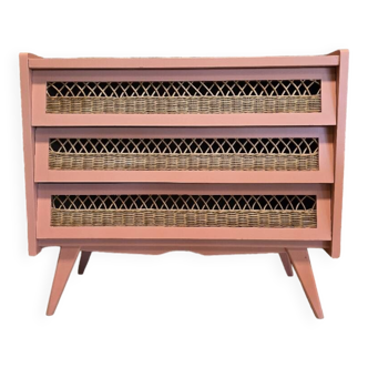Wood and rattan chest of drawers
