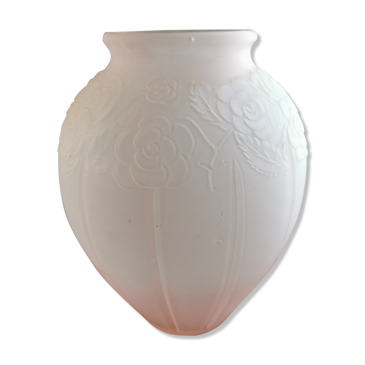 Vase art déco verre sablé rose