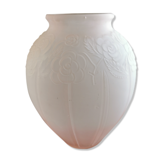 Art deco vase pink sandblasted glass