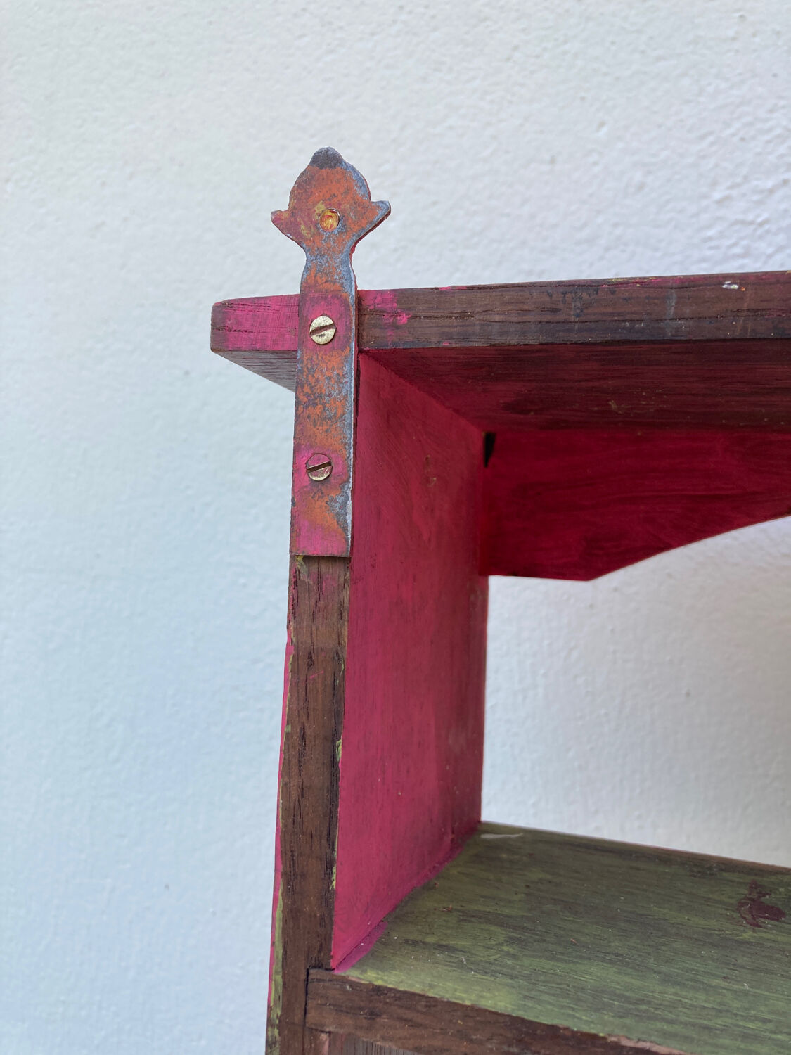 Wall spice shelf patinated wood vintage antique storage