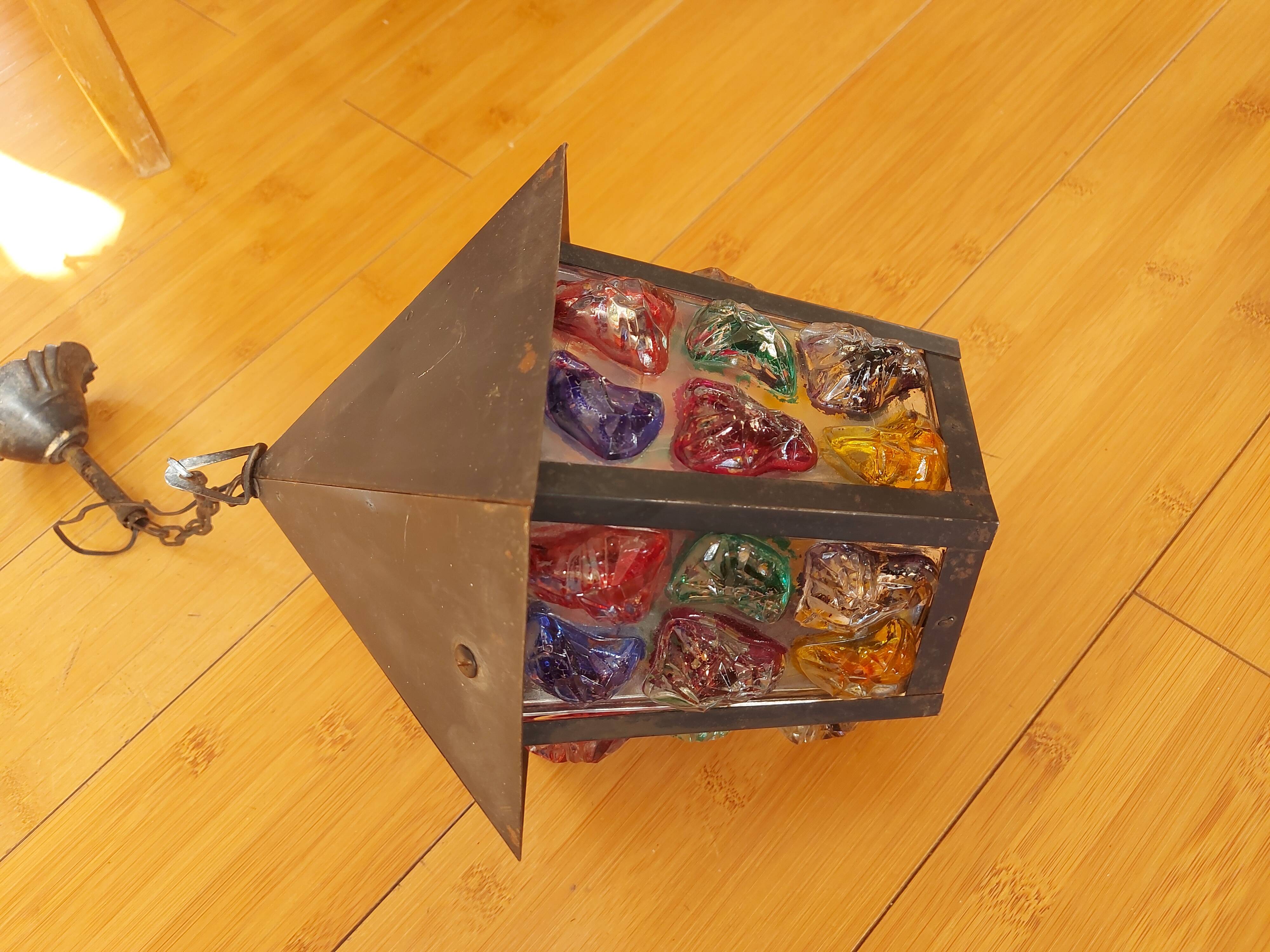Pendant light, stained glass vestibule lantern