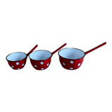 Enamelled metal pans decoration polka dots red white