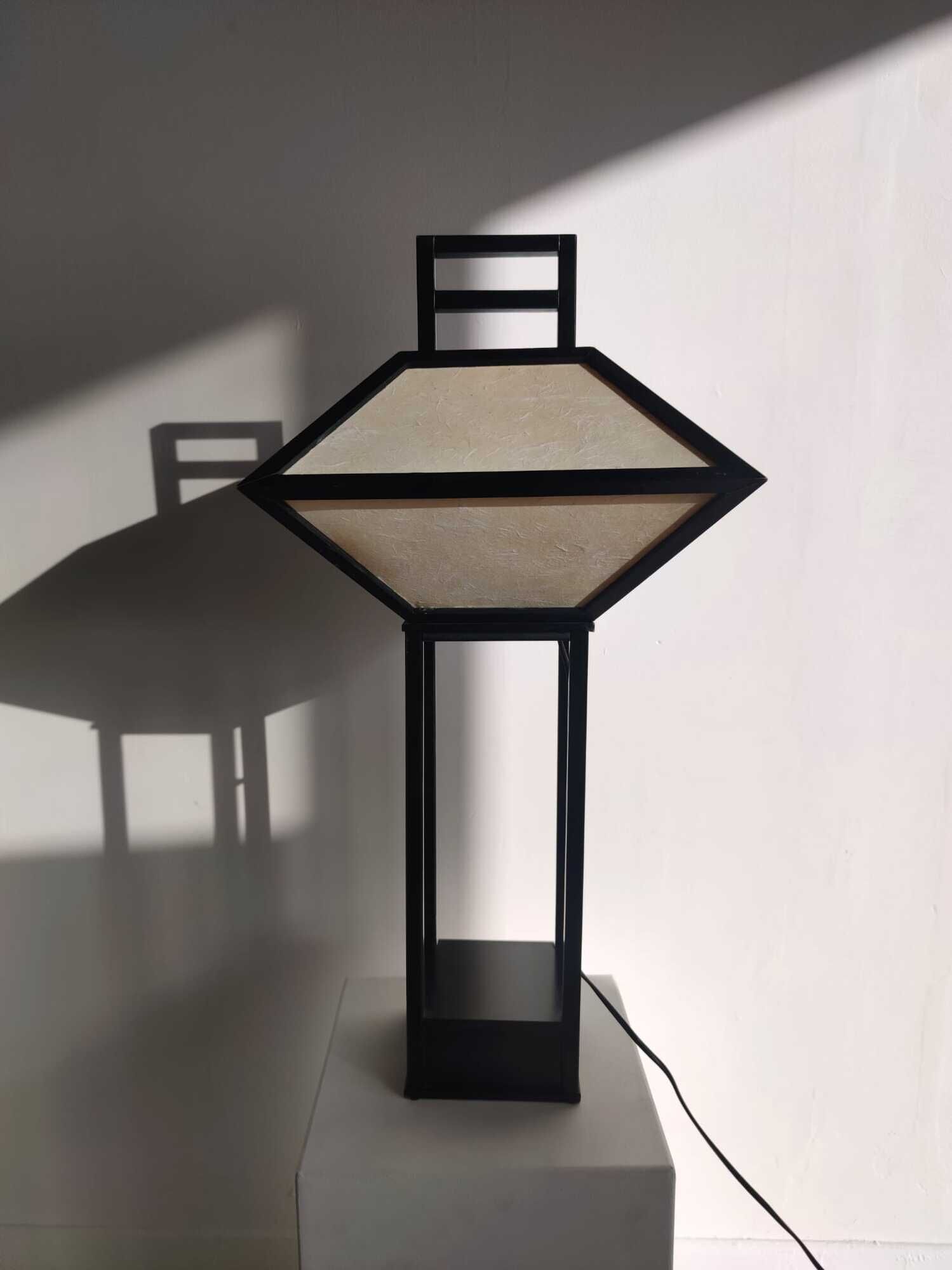 Japanese lamp in black lacquered wood and rice paper H:75cm