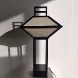 Japanese lamp in black lacquered wood and rice paper H:75cm