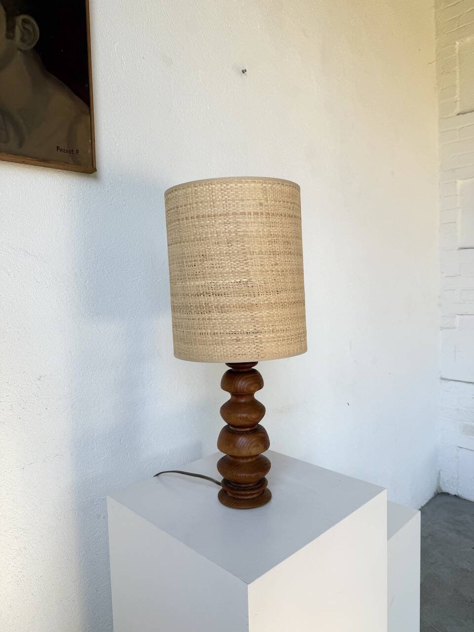 1950s turned oak wood table lamp