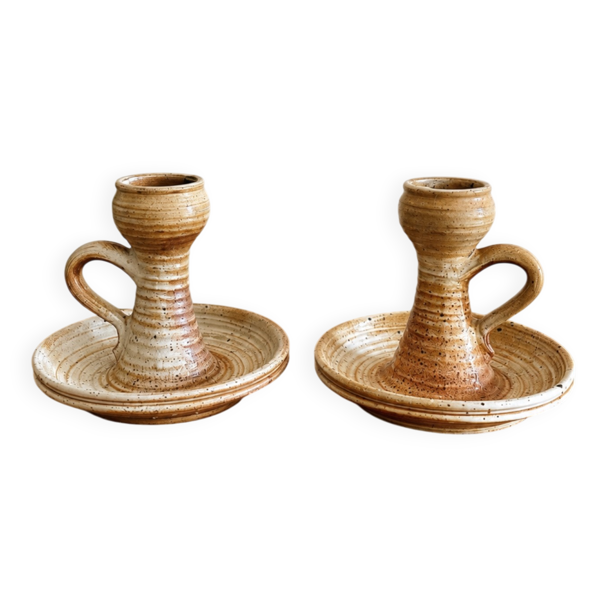 Pair of stoneware candlesticks from the marsh.