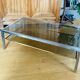1970s coffee table in brushed metal, brass and smoked glass by Willy R