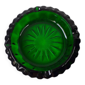 Vintage green moulded glass ashtray