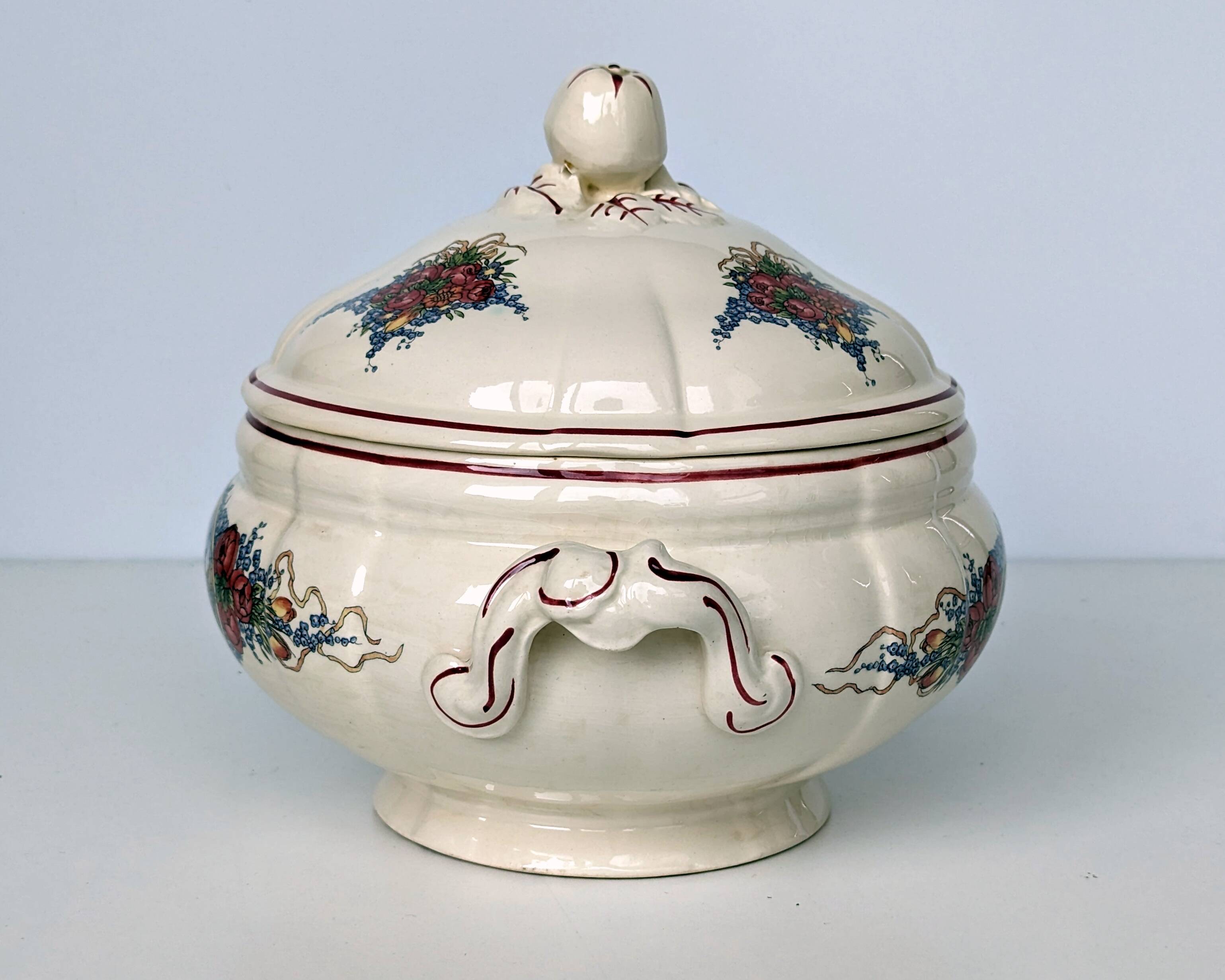Earthenware tureen from sarreguemines obernai model illustrated by henri loux