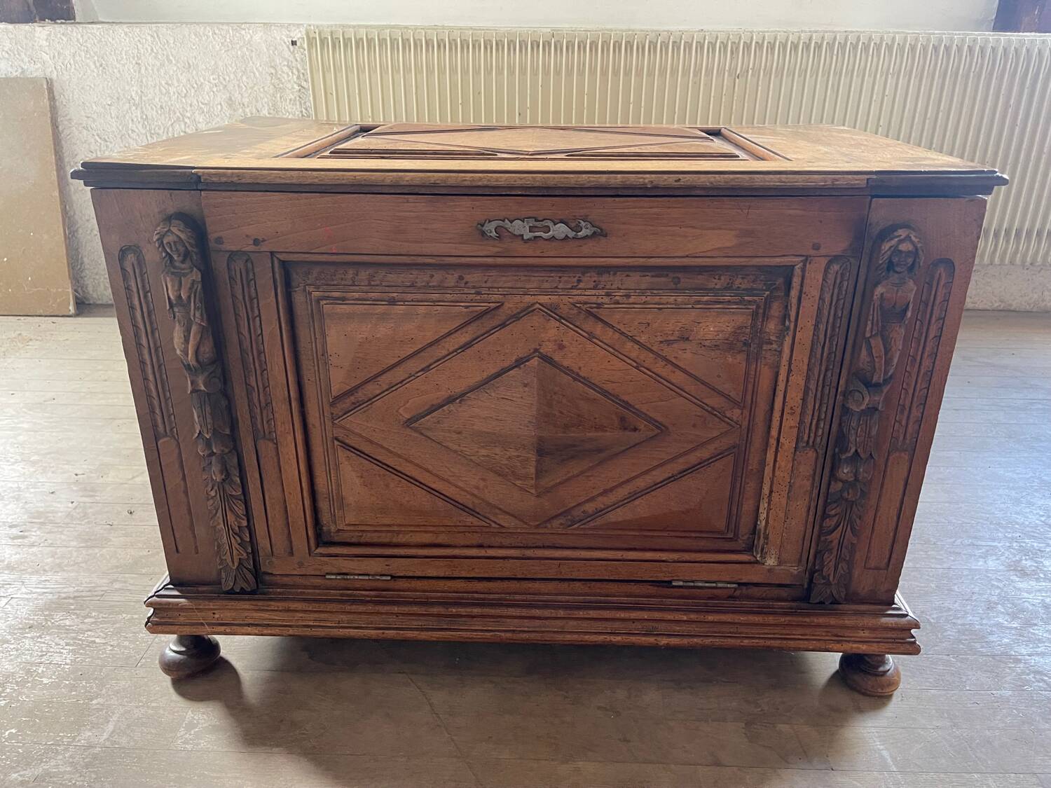 Carved wooden chest