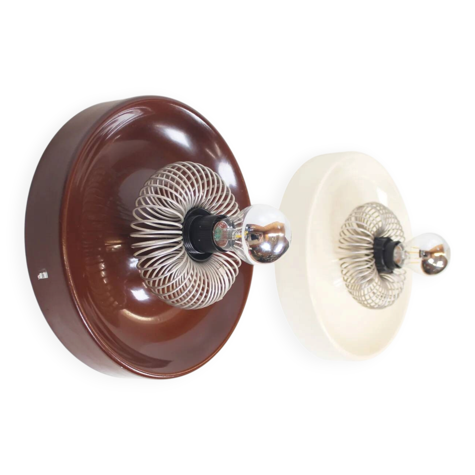 Pair of space age 'spring' wall lamps by elektrofém, hungary, 1970s