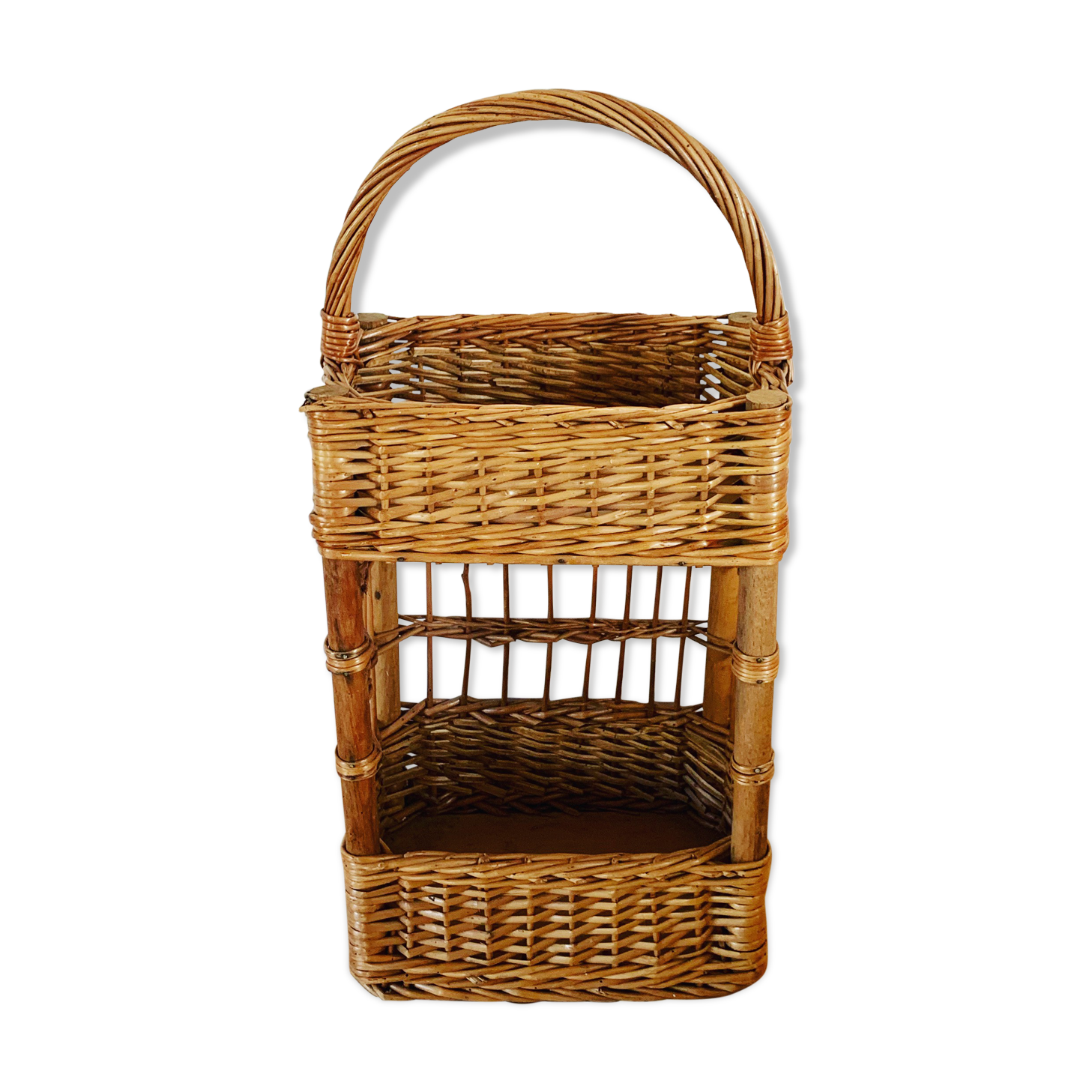 Vintage wicker bottle bar