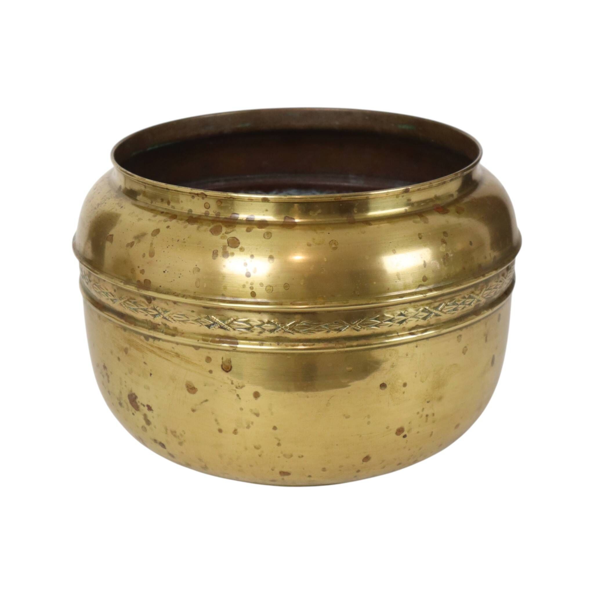 Large French Brass Repoussé Cache-pot / Planter, 25 cm