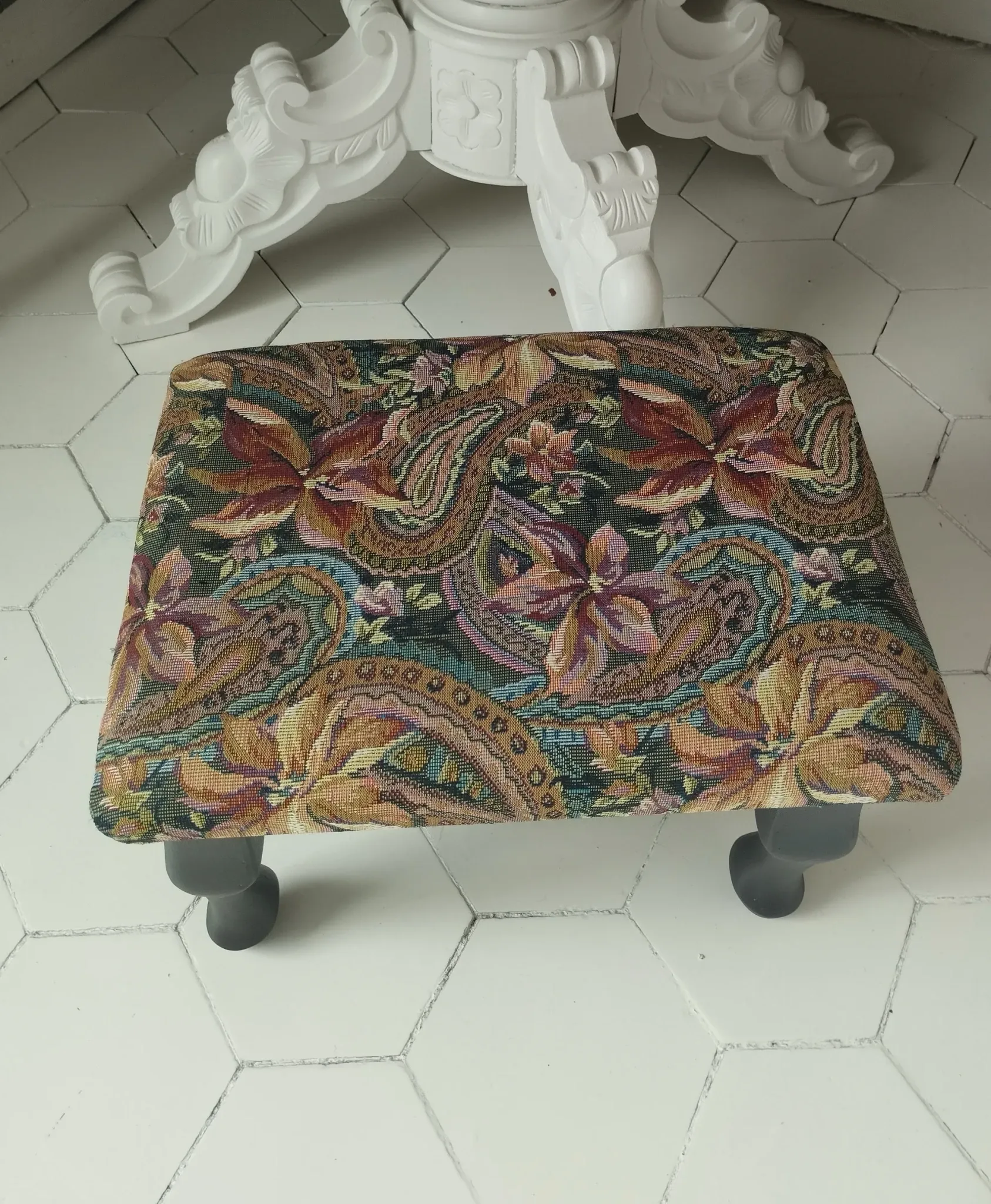 Small vintage tapestry footstool.