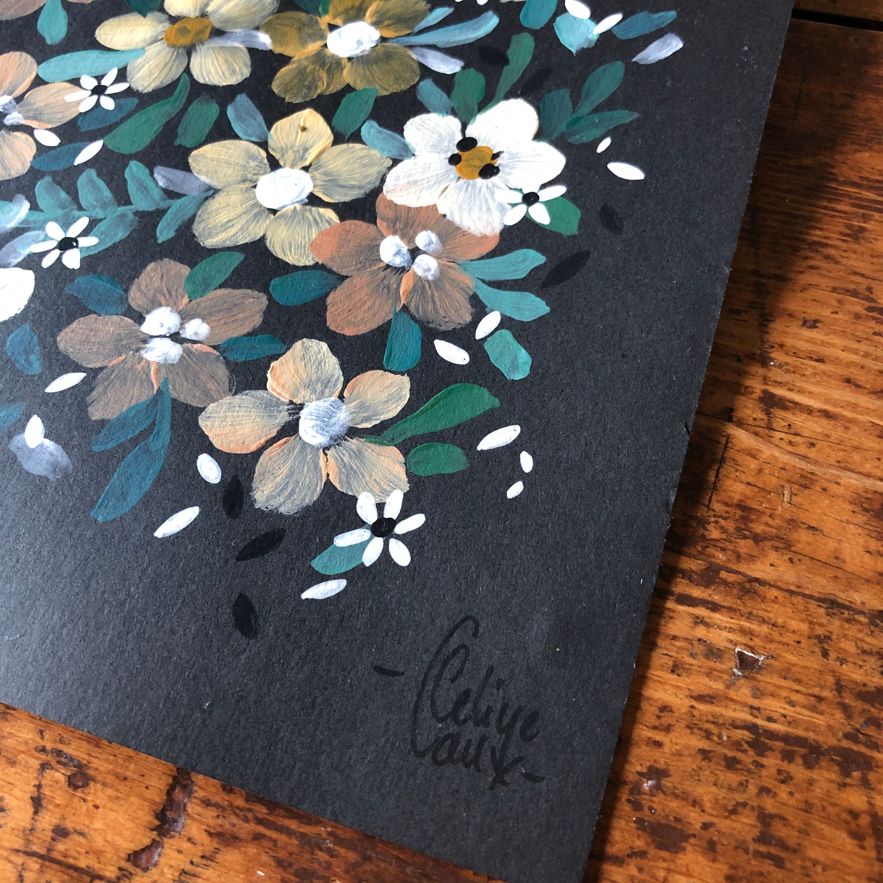 Peinture a4 fleurs jaunes et blanches