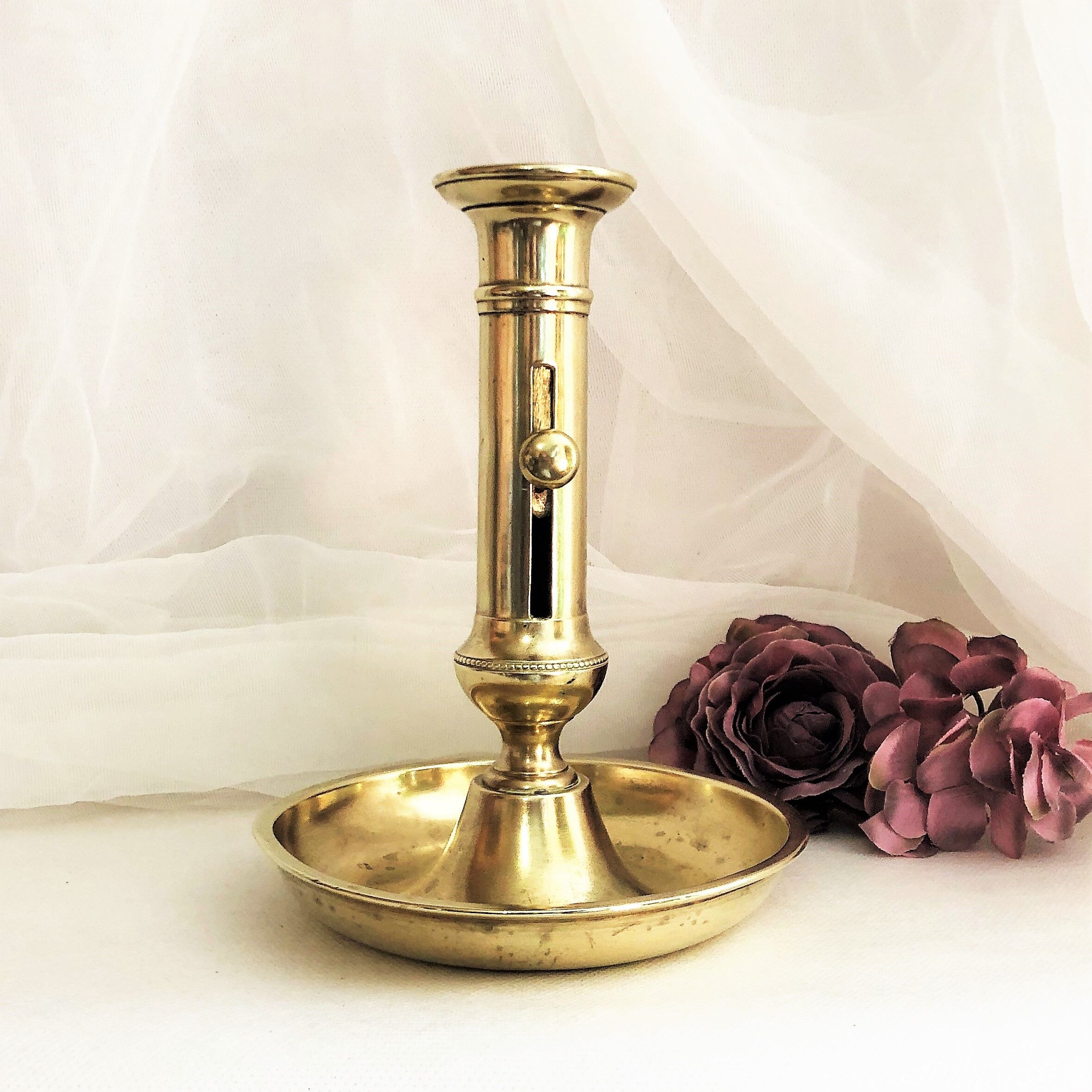 Gilded copper table candle holder with Victorian style nineteenth century