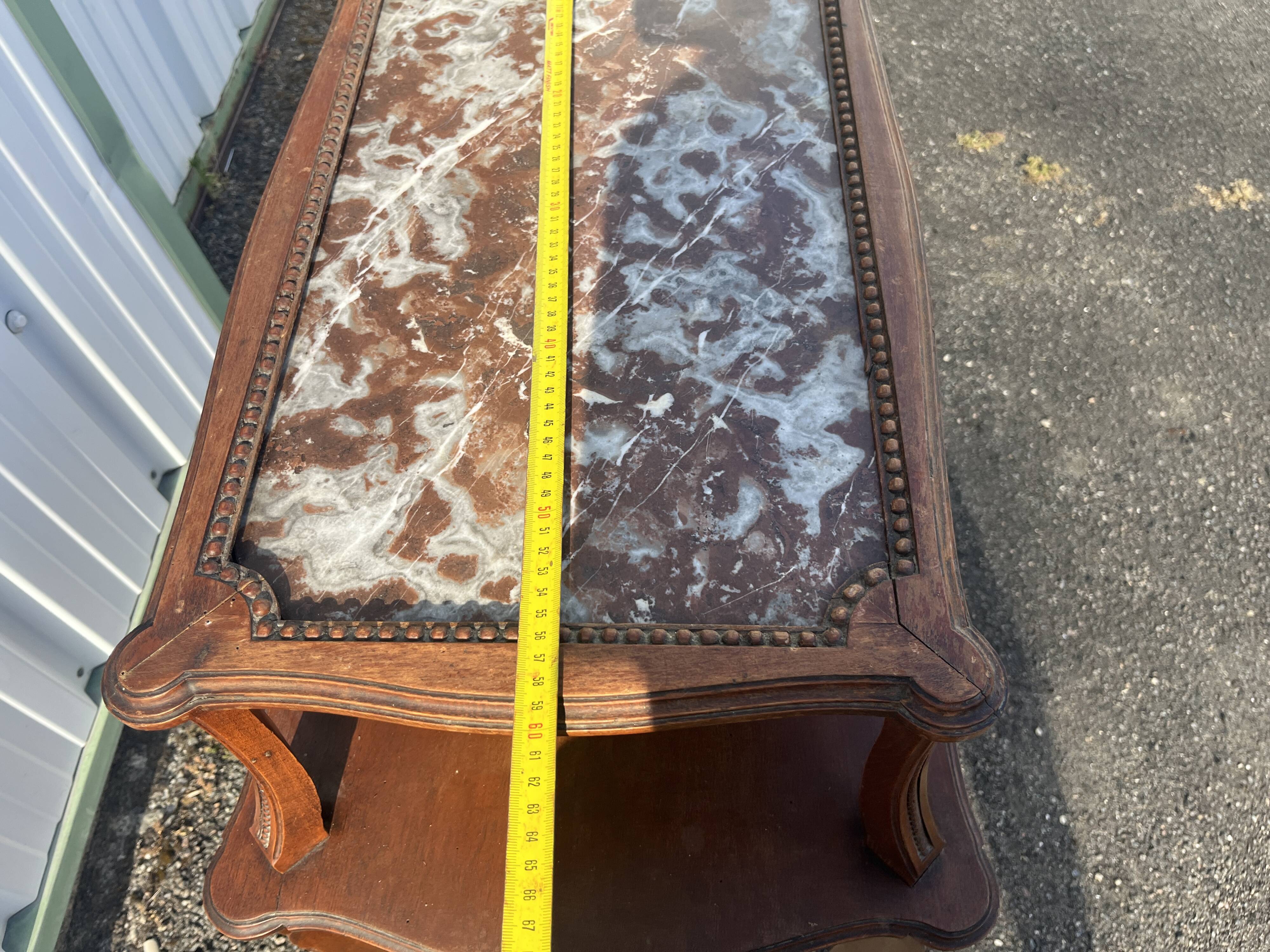 Louis XV Style Table with Two Levels - Marble and Wood Top