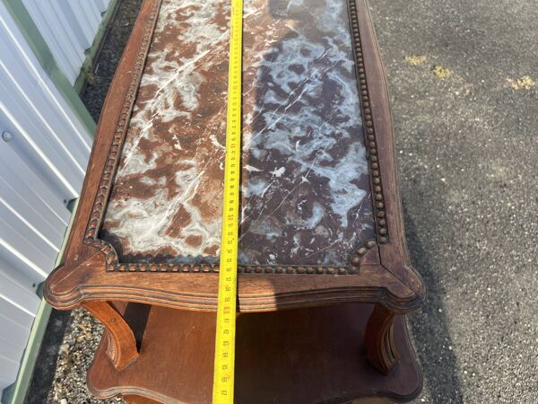 Table Style Louis XV à Deux Plateaux - Dessus Marbre et Bois