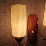 Apply in teak and 70s white glass