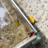 Coffee table design 70s, smoked glass and aluminum