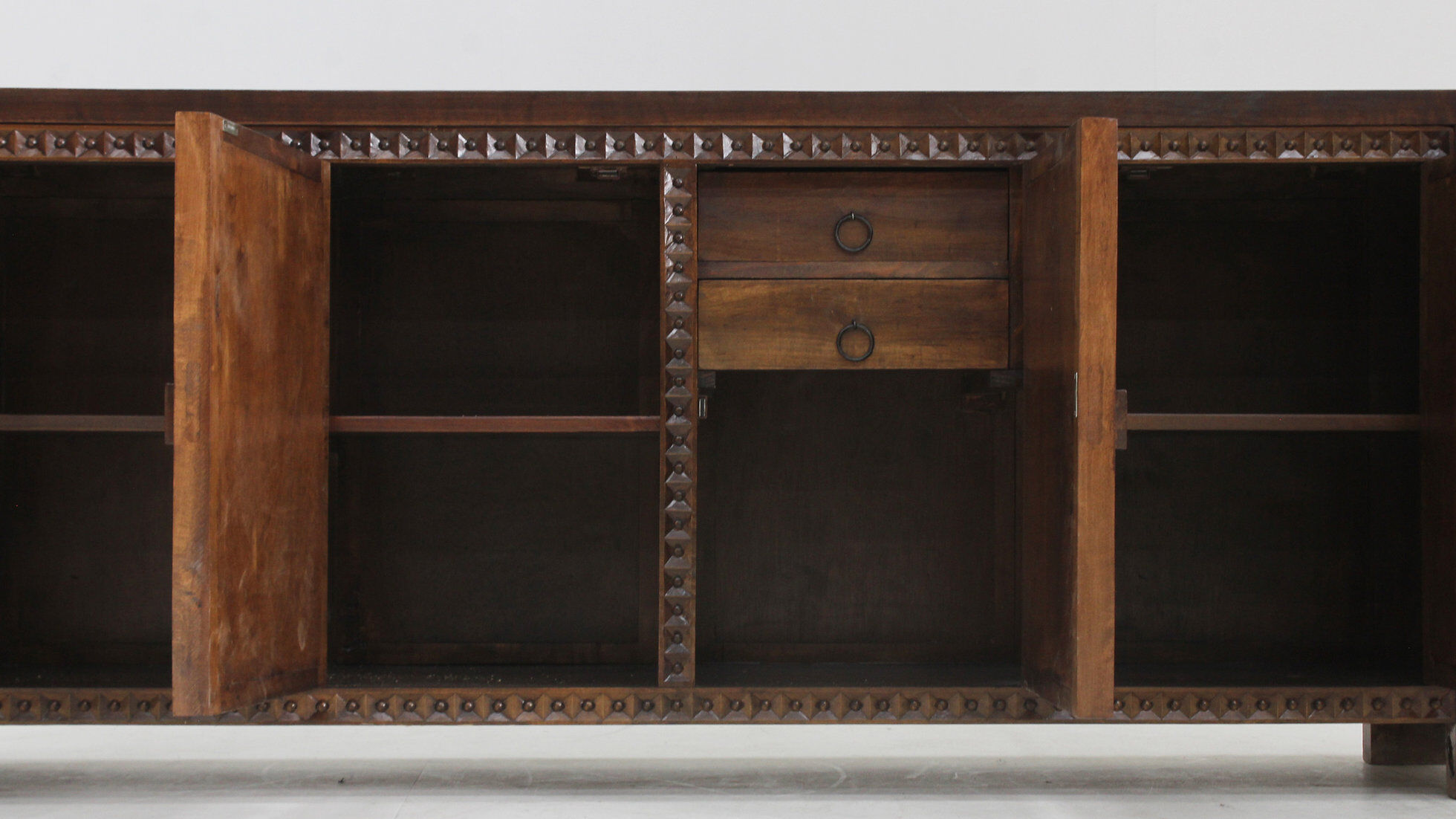 Spanish brutalist sideboard room divider solid walnut wood 1960s