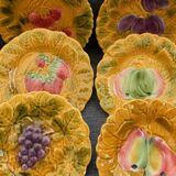 6 assiettes en barbotine fruits Sarreguemines