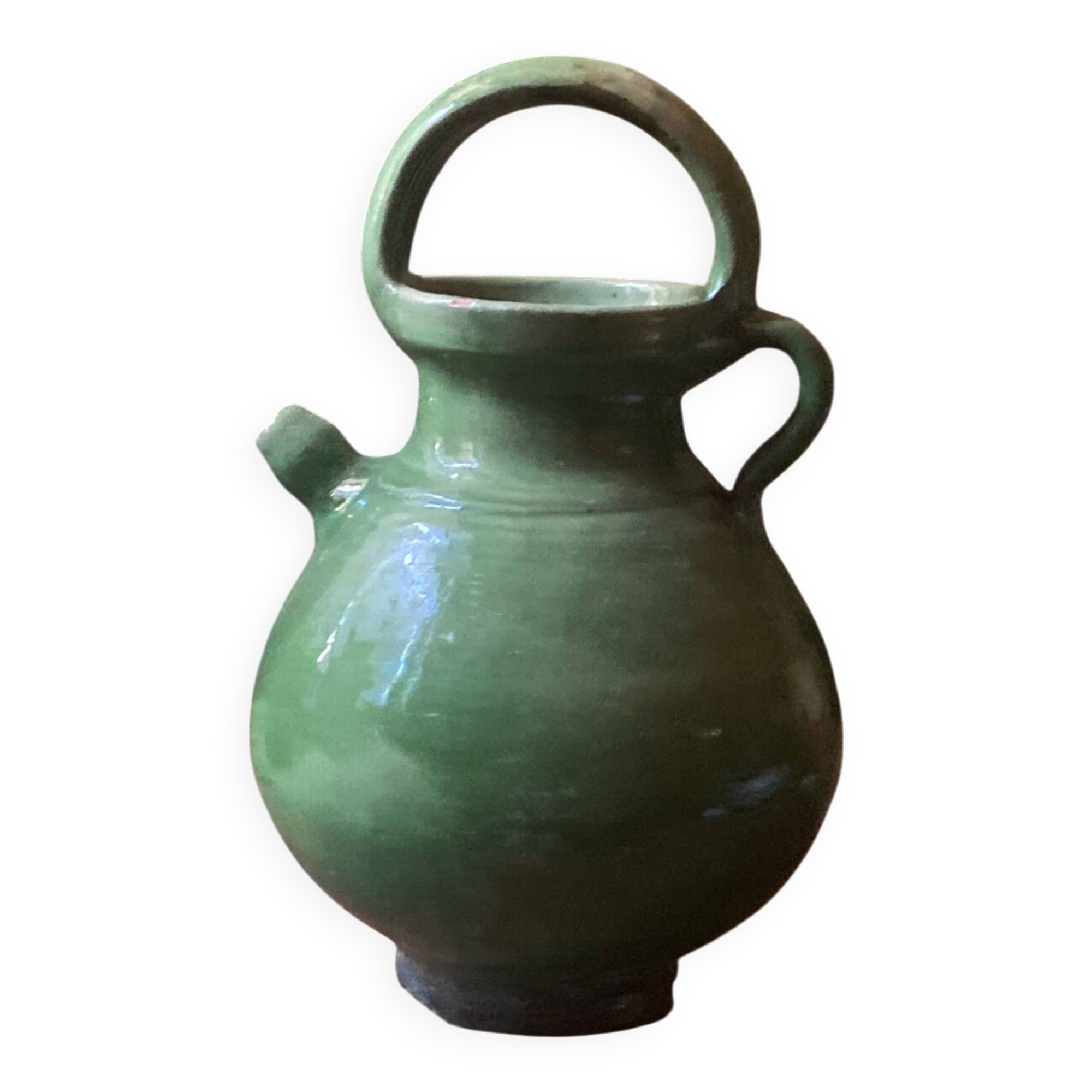 Green glazed earthenware jar