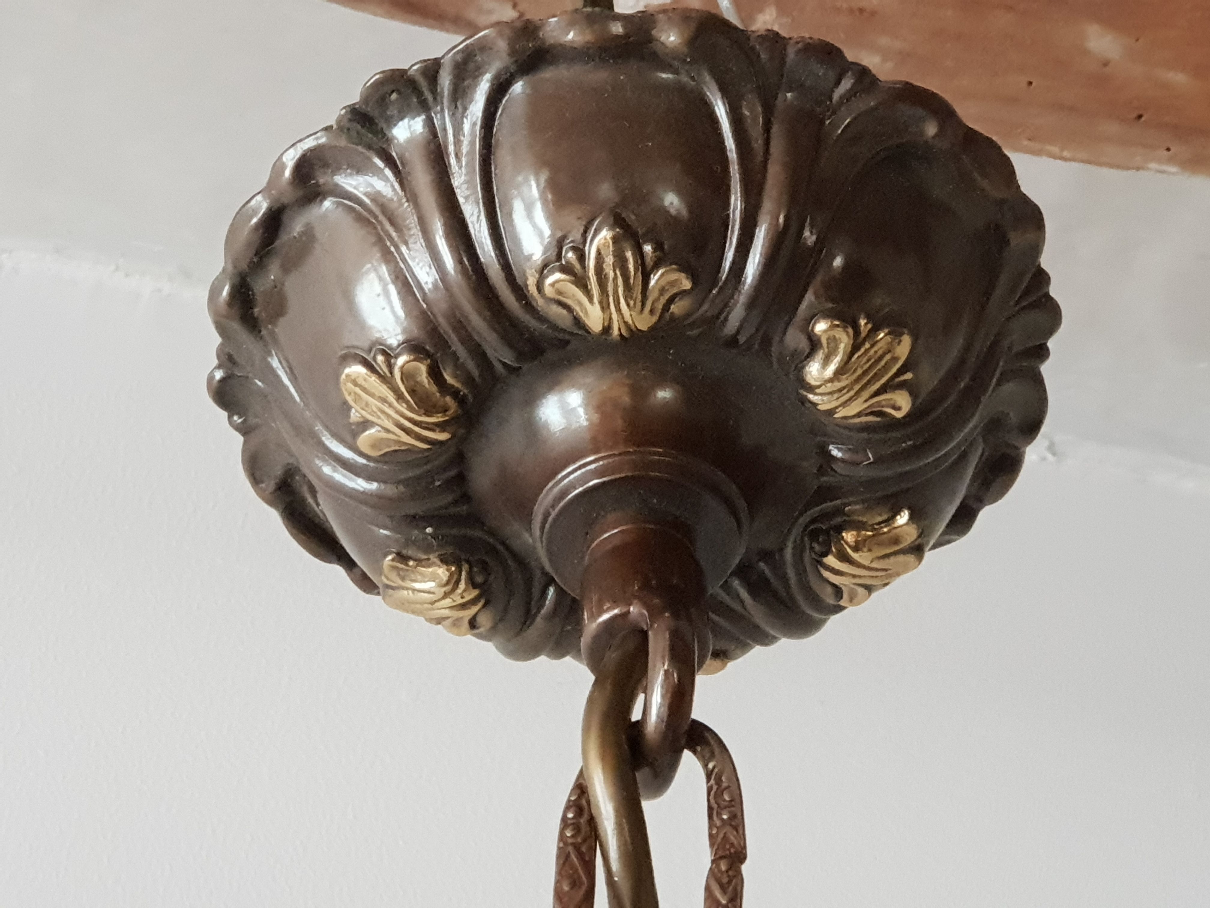 Leaves in gilded brass chandelier 1970