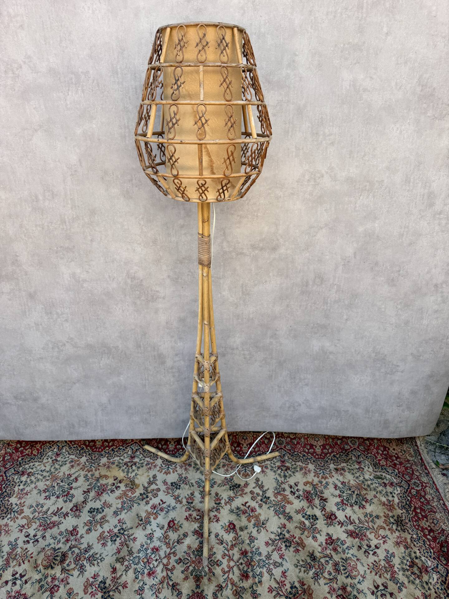 1950s Rattan Floor Lamp in the Style of Louis Sognot, France