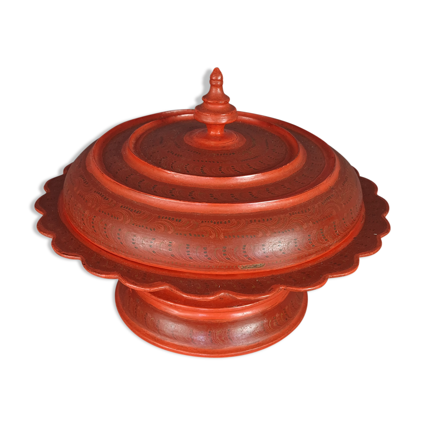 Old spice box or silent servant covered bamboo lacquered Burma.