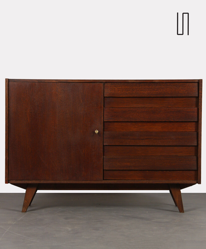 Vintage chest of drawers in stained oak model U-458 by Jiri Jiroutek, 1960