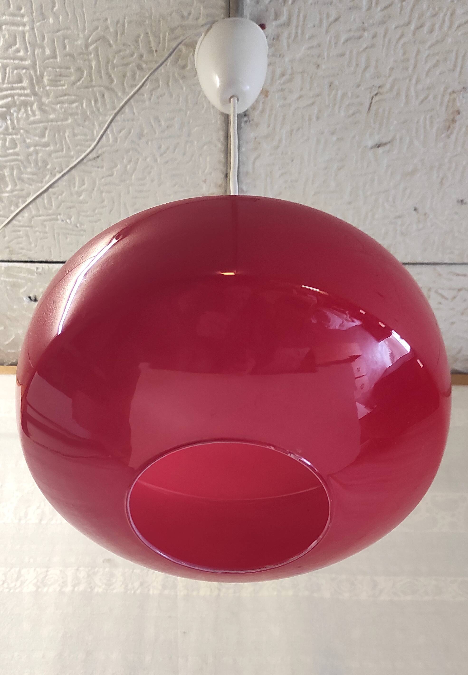 Vintage red glass pendant light from the 70s